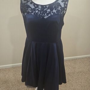 torrid Navy Fit & Flare Dress with Lace Illusion Yoke